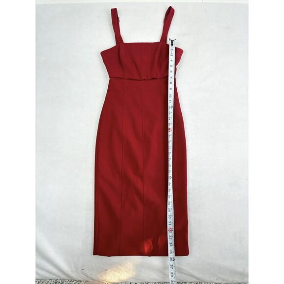 Cinq à Sept Red Dakota Midi Sheath Dress Cutout Corset Cocktail Size 0